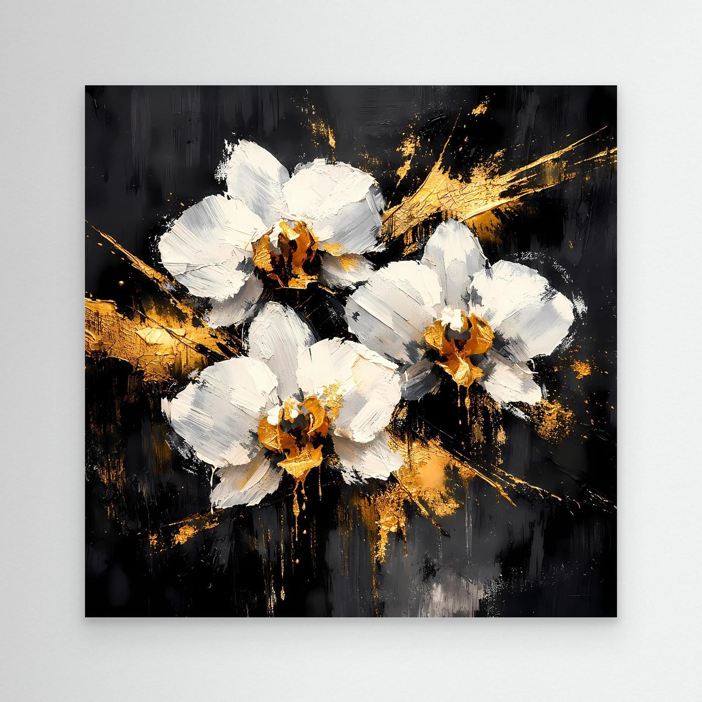 Leinwand Elegante Orchideen in Weiß und Gold | Modernes Abstraktes Blumen Wandbild