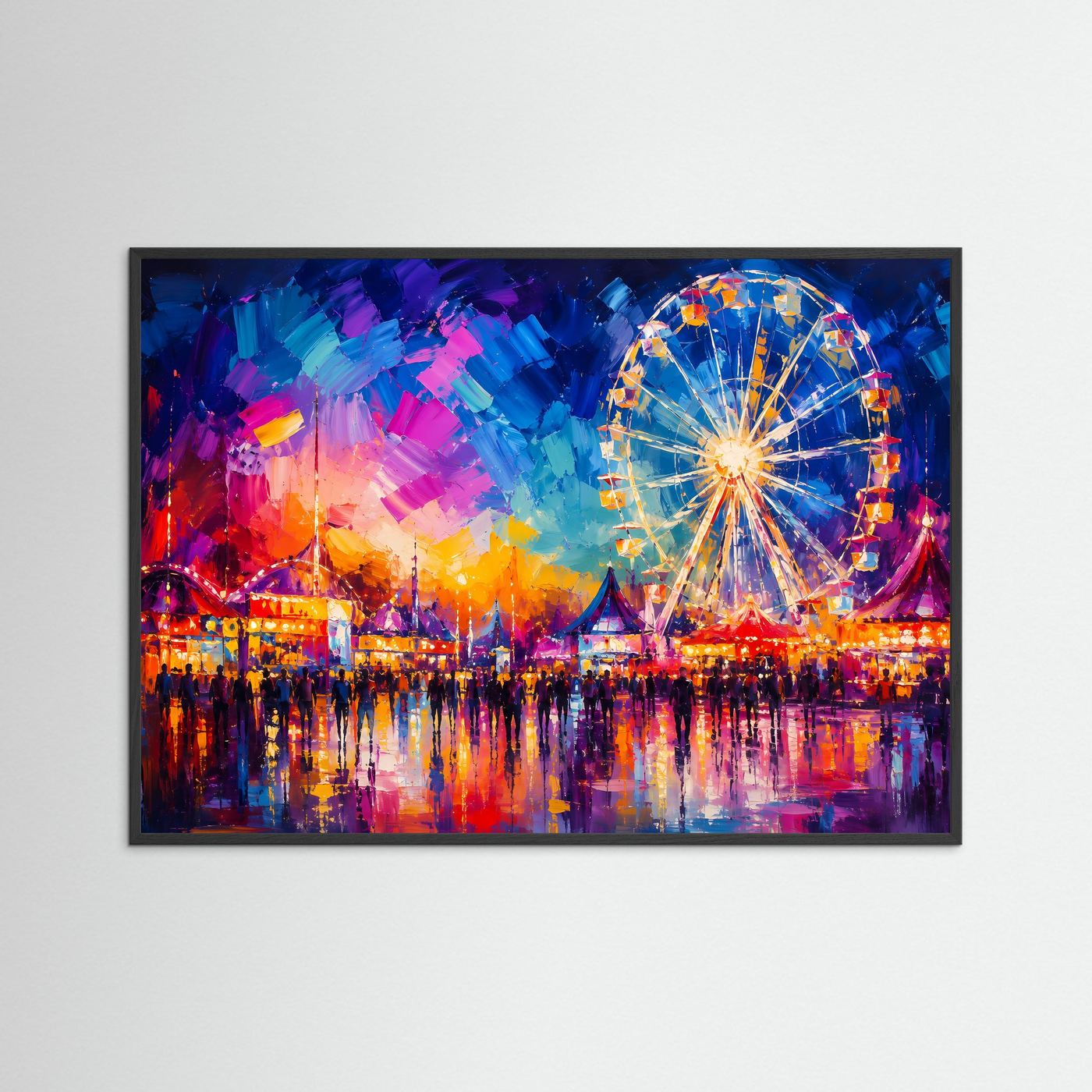 Riesenrad Poster | Abstrakte Kirmes Wandkunst | Bunter Jahrmarkt | Moderne Pop Art | Festival Leinwandbild