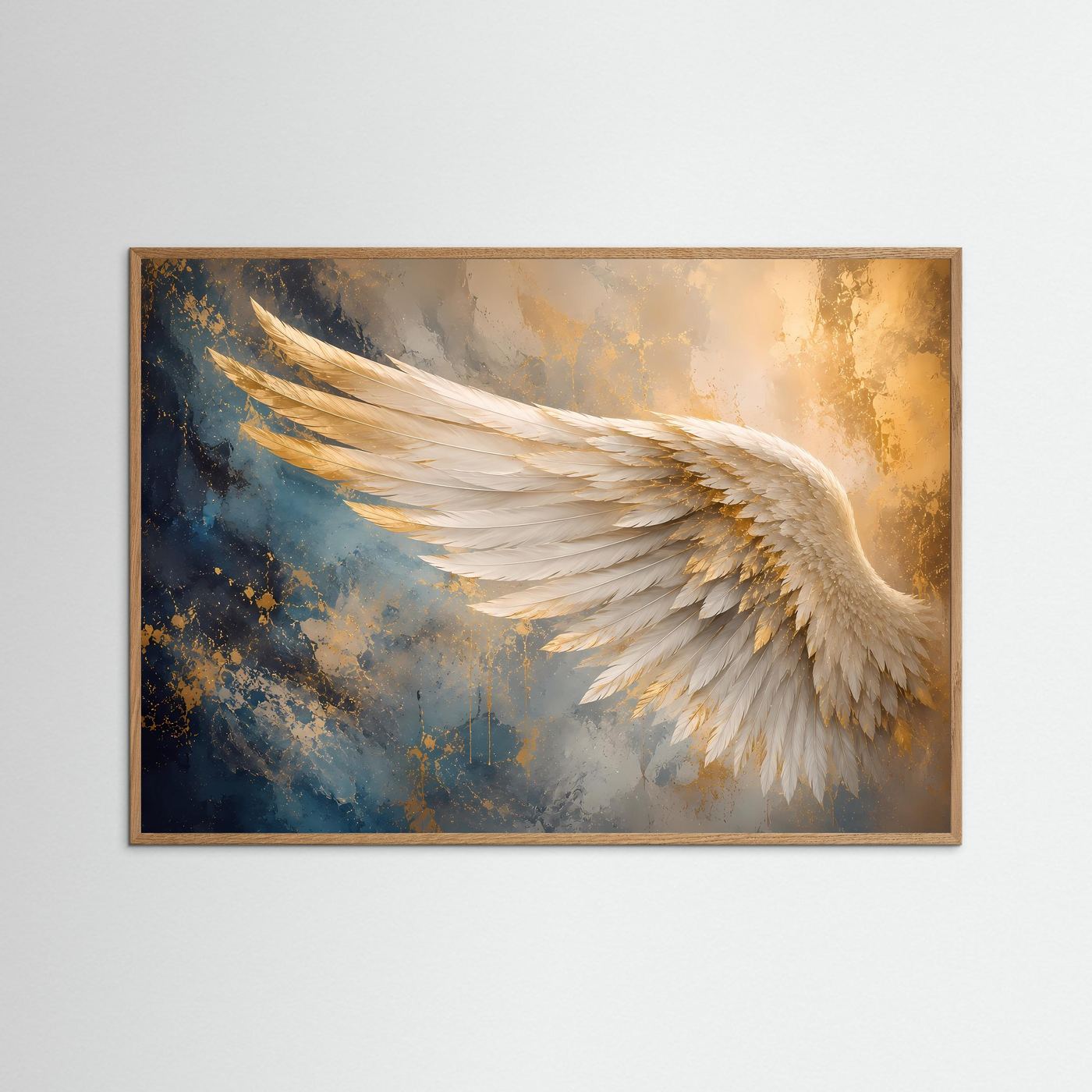 Engelsflügel in Weiß & Gold | Elegante abstrakte Wandkunst