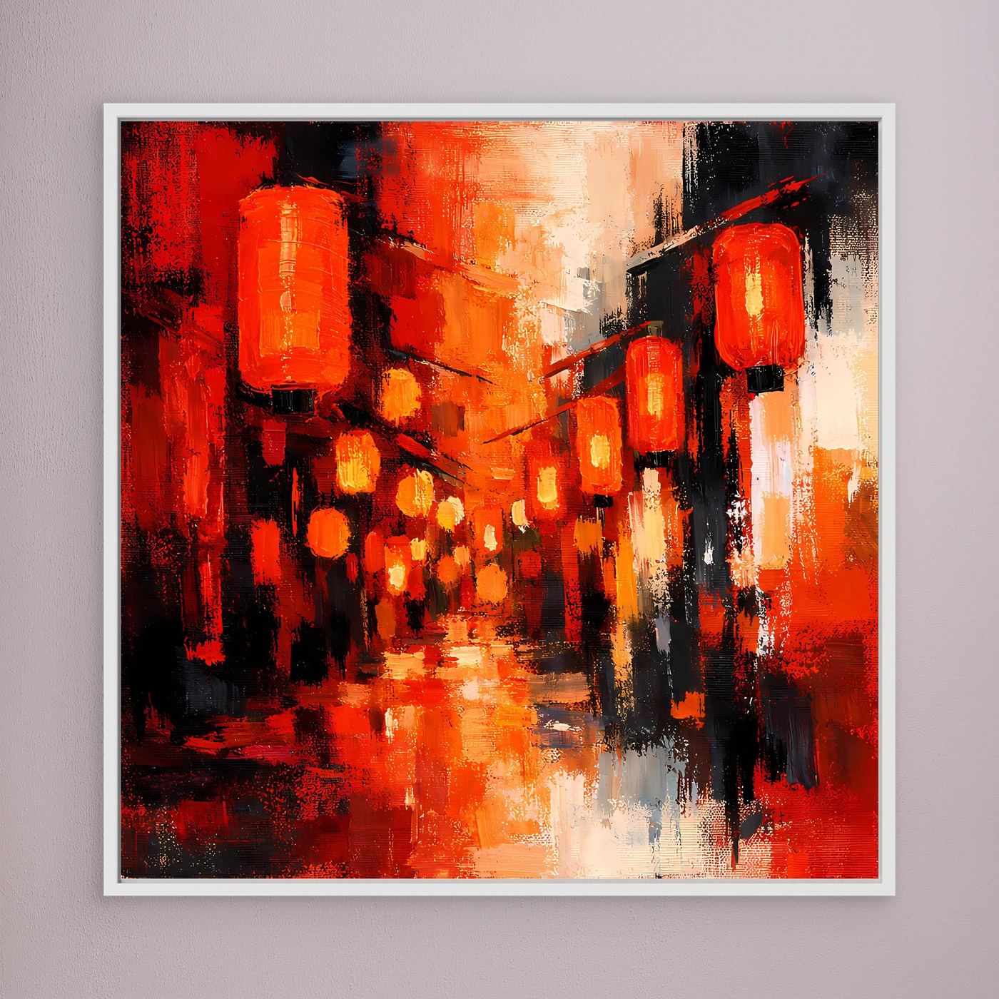 Leinwand Traditionelle Rote Lampions in asiatischer Gasse | Fernöstliche Wandkunst auf echter Leinwand