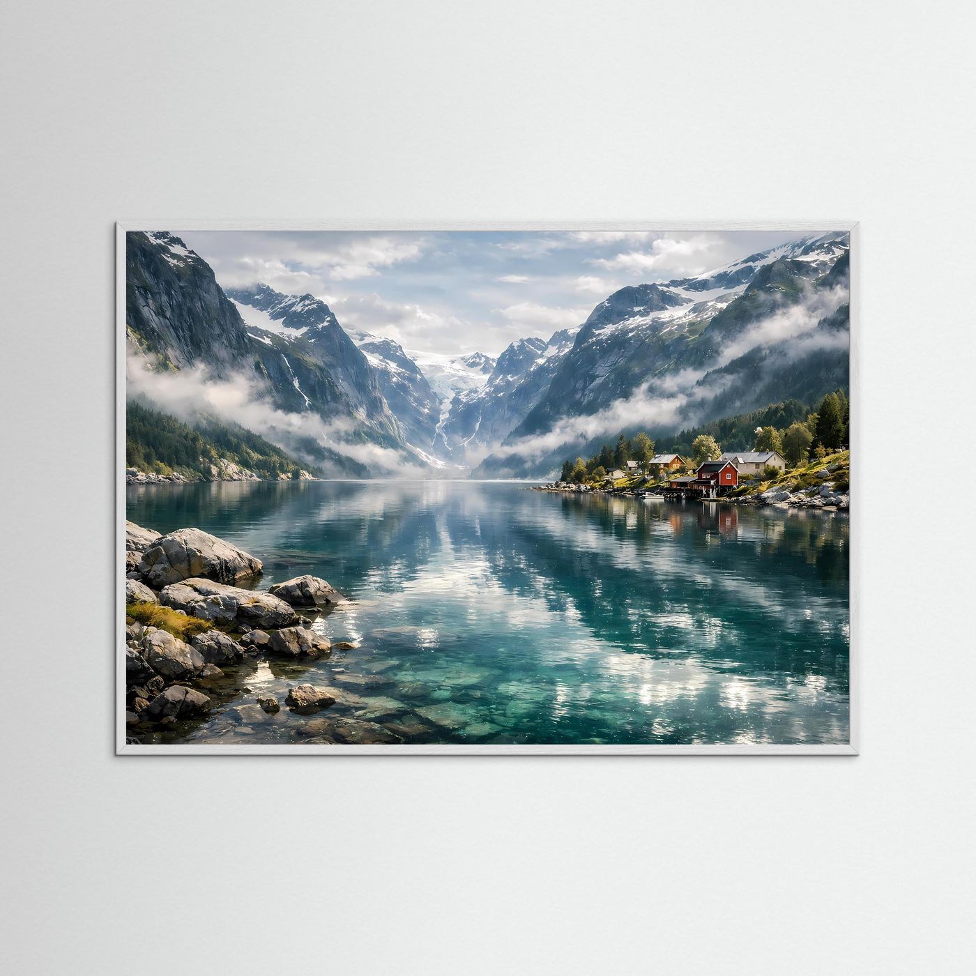 Norwegischer Fjord & Idyllisches Küstendorf | Panorama Natur & Landschafts Poster Querformat