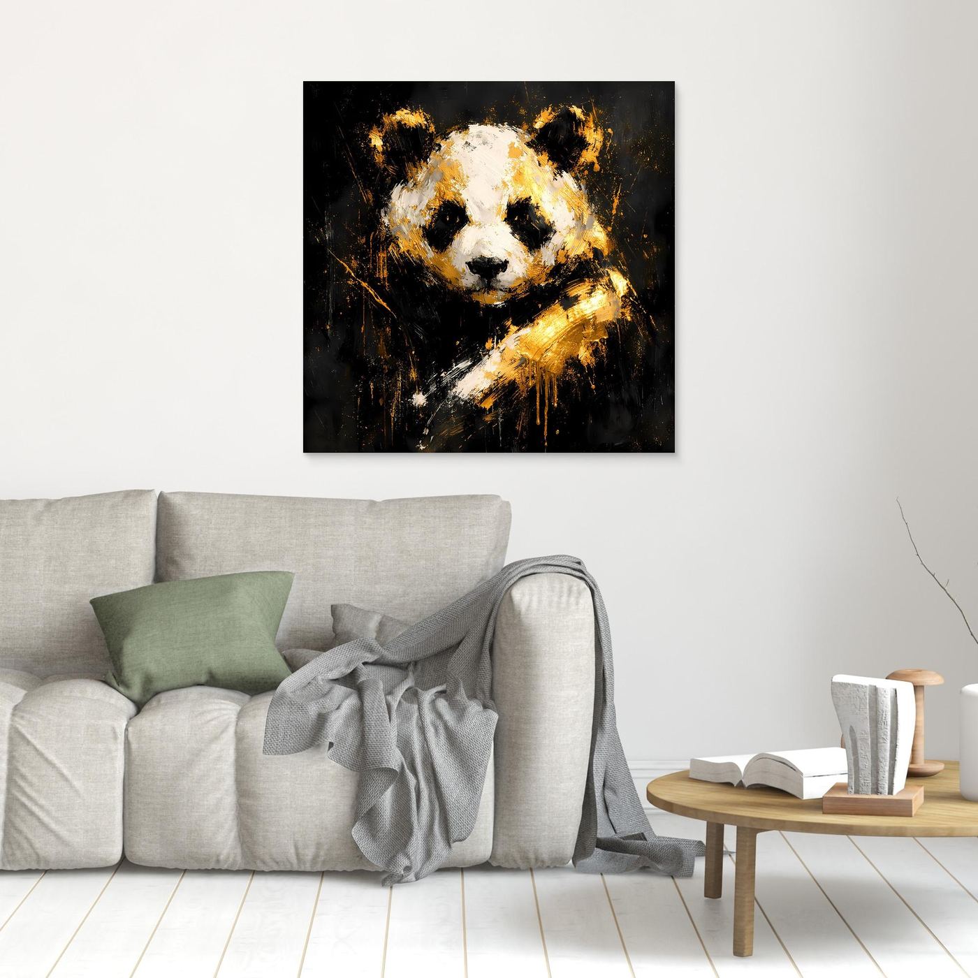 Leinwand Abstrakter Panda in Gold und Weiß | Modernes Tier Wandbild
