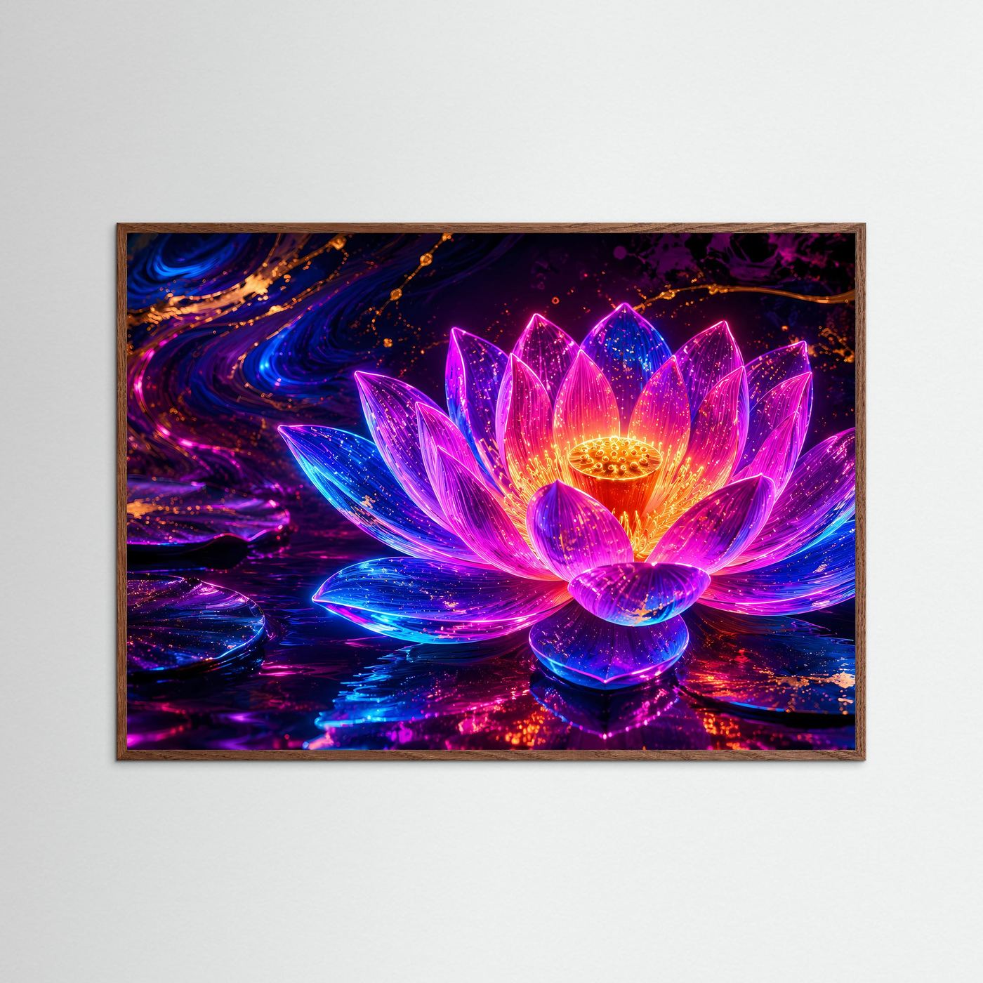 Leuchtende Lotusblüte in Neon Pink & Blau | Mystische moderne Lotus Kunst