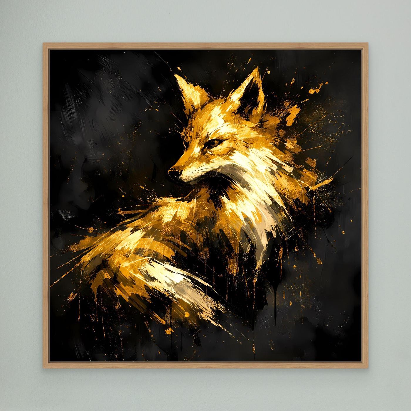 Leinwand Majestätischer Fuchs in Gold und Schwarz | Modernes Abstraktes Wildtier Wandbild