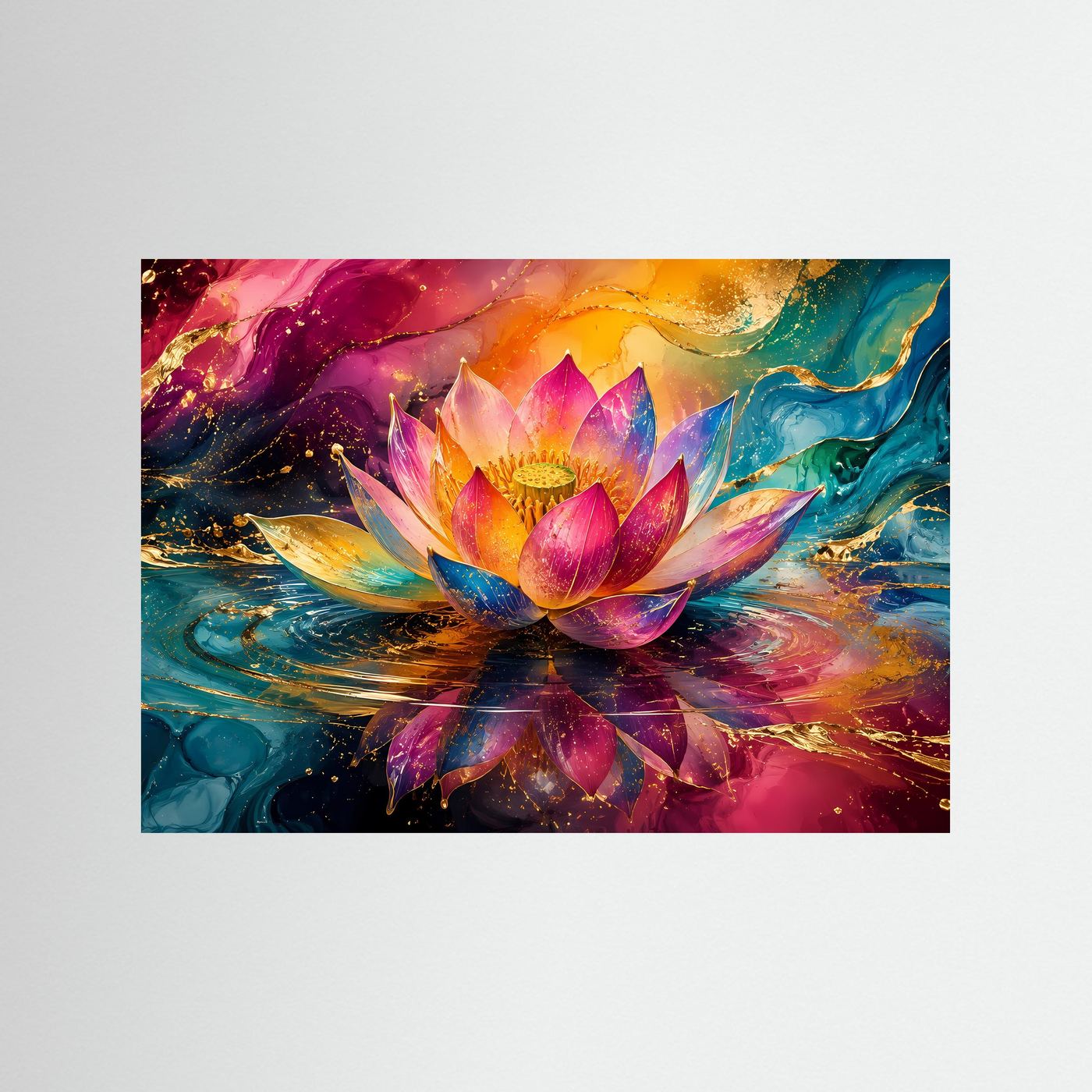 Leuchtende Lotusblüte in Pink & Türkis | Abstrakte Kunst mit Gold