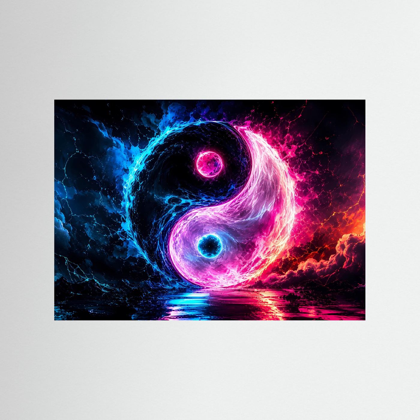 Yin Yang Neon Energie | Kosmische Balance in Blau & Pink