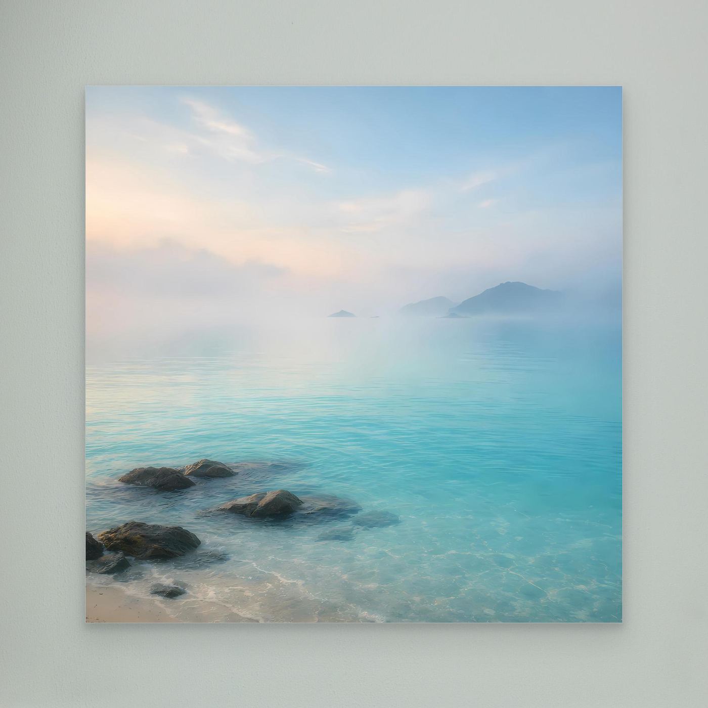 Leinwandbild nebeliges Meer in Türkis, ohne sichtbaren Rahmen