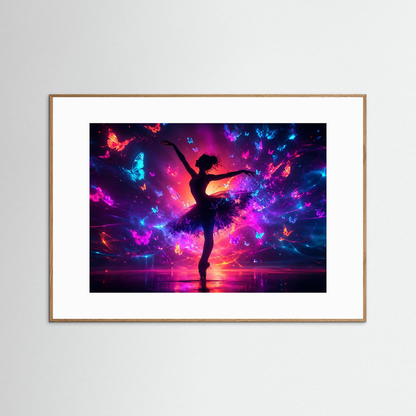 Ballerina Poster | Schmetterlinge Wandbild | Abstrakte Tanzkunst | Neon Fantasy Wanddekoration Modern