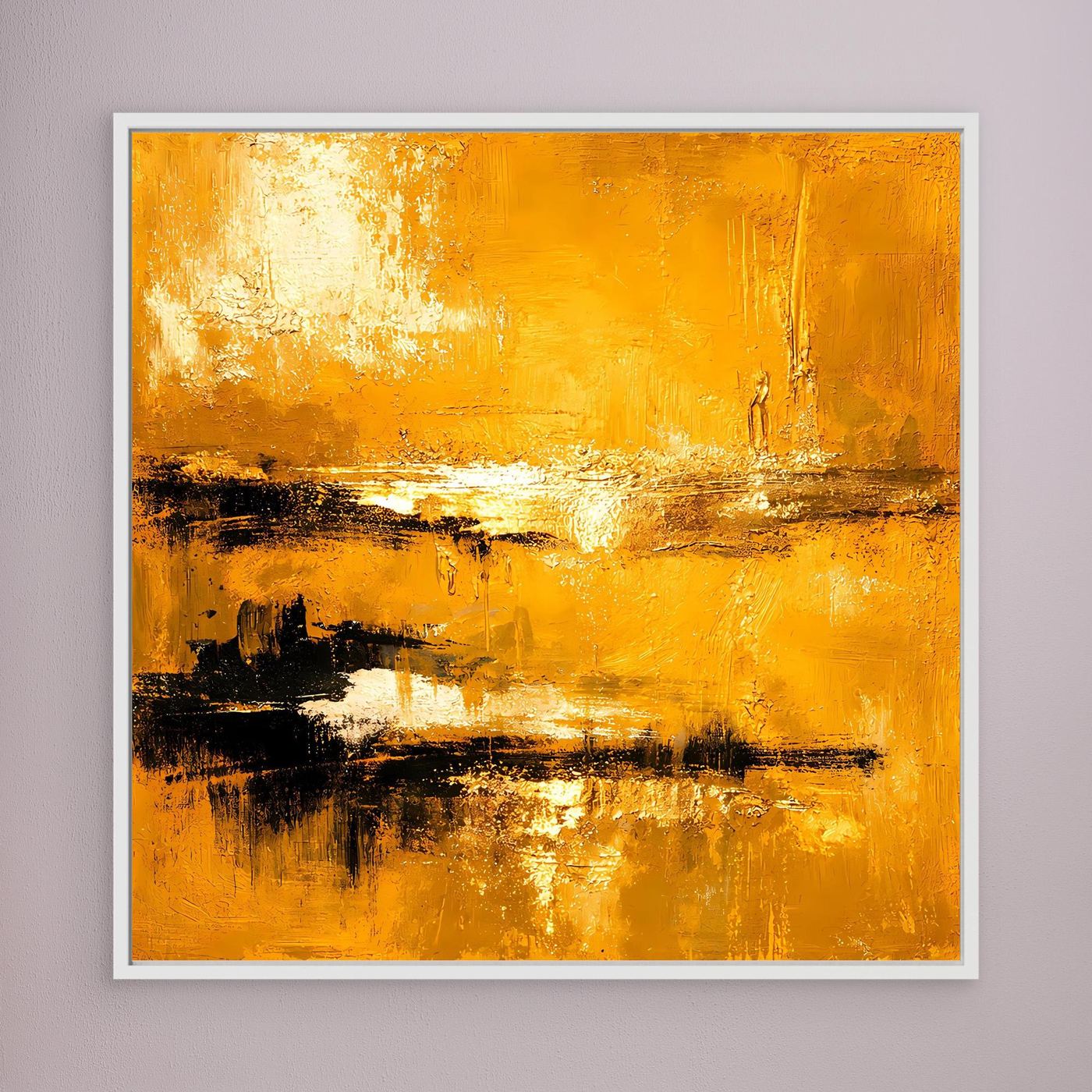 Leinwand Abstrakte Goldlandschaft am See | Modernes Elegantes Horizont Wandbild