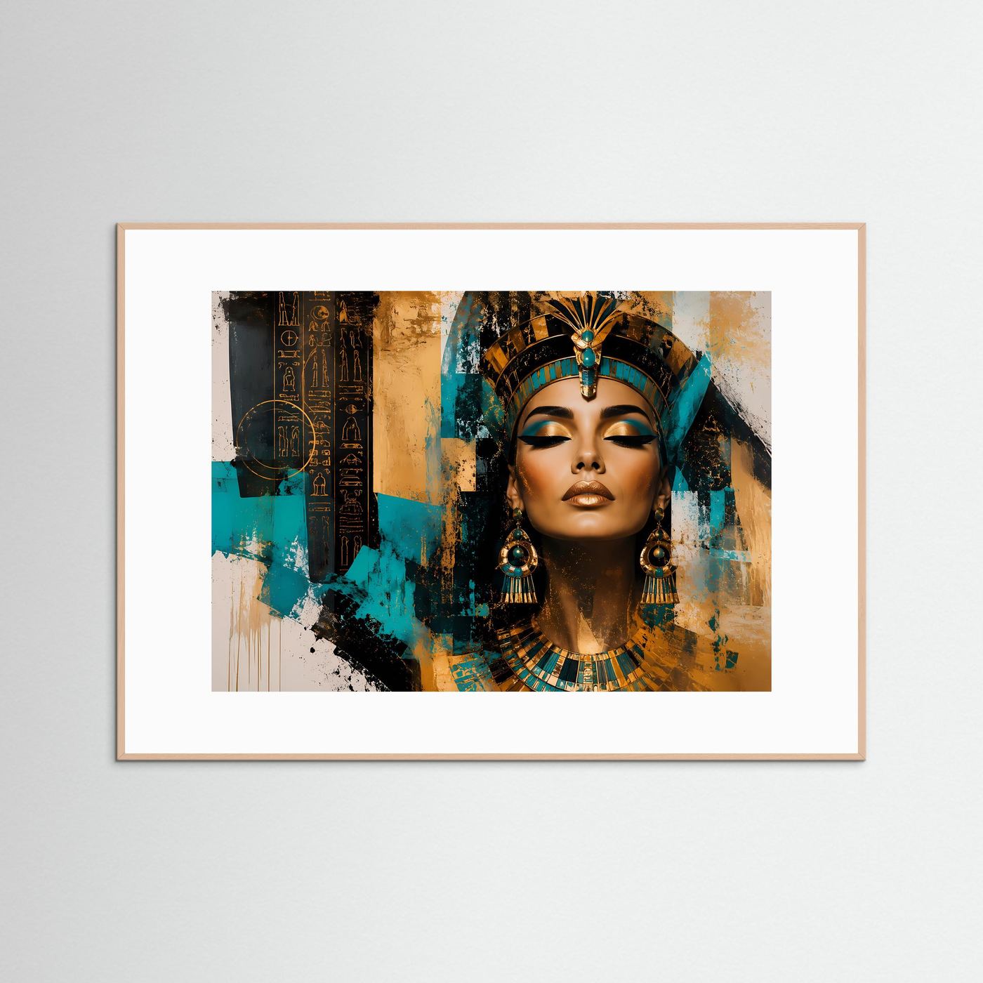 Ägyptische Königin in Gold & Türkis | Modernes Pharaonin Wandbild & Kunst-Poster