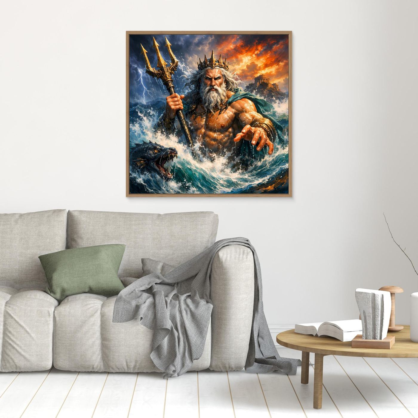 Leinwand Monumentaler Poseidon im Wellenrausch | Mythisches Meeresgott Wandbild
