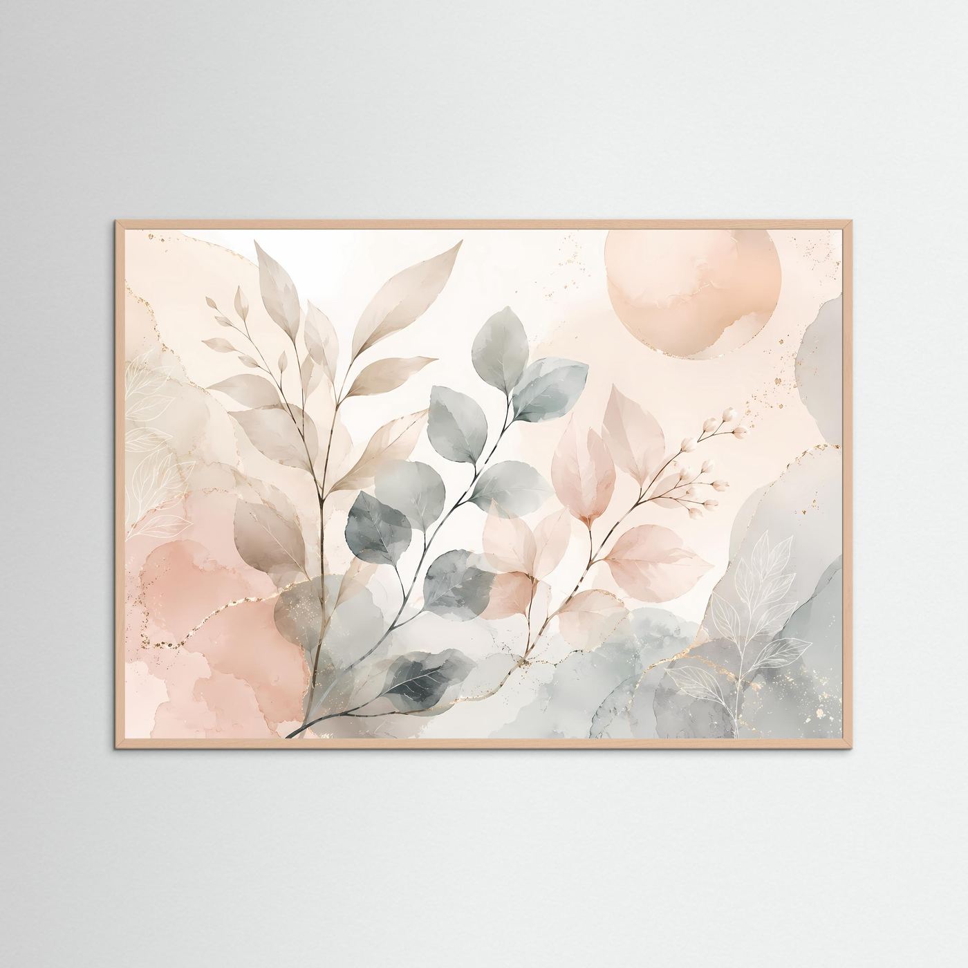 Botanische Aquarell Blätter Poster | Pastell Pflanzen Wandkunst | Minimalistische Botanical Art | Beige Salbeigrün Leinwand | Modernes Naturbild
