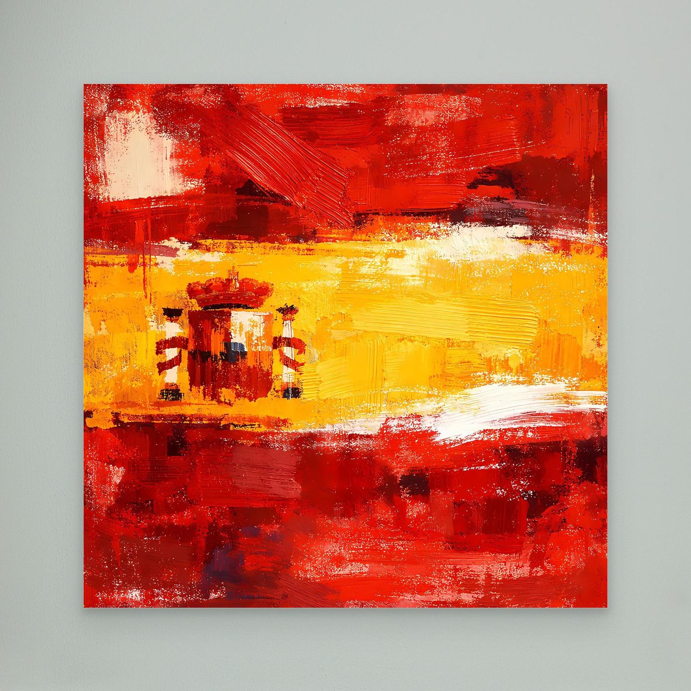 Abstract canvas wall art: red and yellow Spain flag brushstrokes, no frame