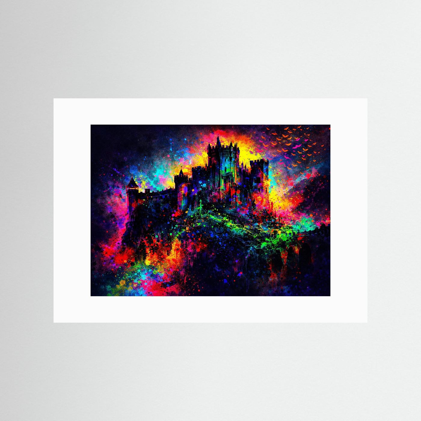 Mystisches Buntes Schloss bei Nacht | Fantasy Burg Wandbild & Kunst Poster Querformat