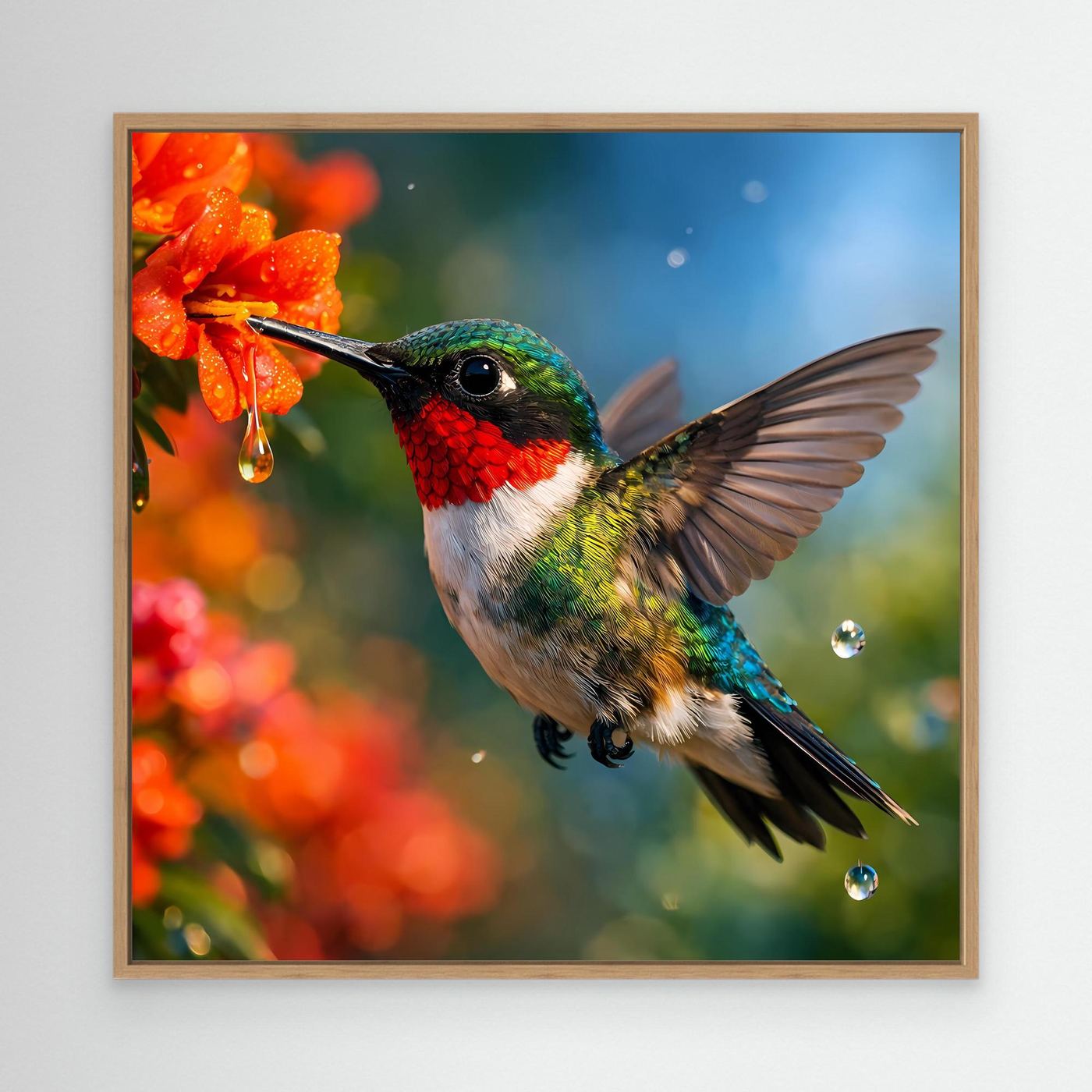 Leinwand Kolibri im Blütenrausch | Farbenfrohes Vogel Natur Wandbild