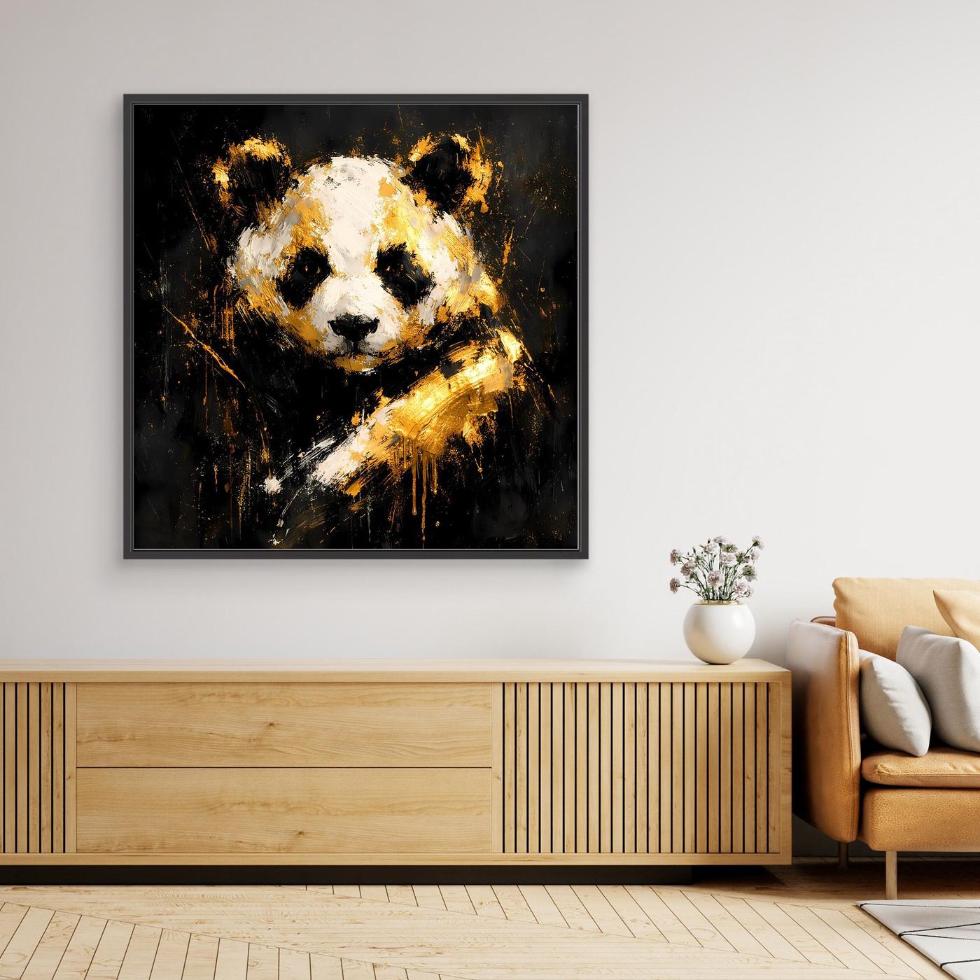 Leinwand Abstrakter Panda in Gold und Weiß | Modernes Tier Wandbild