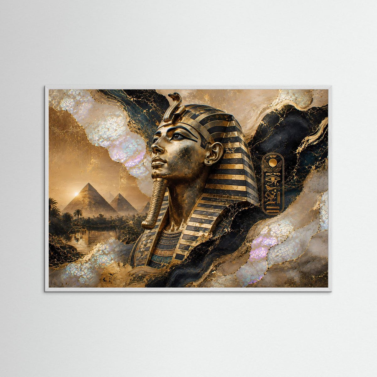 Querformat-Poster im weißen Rahmen: ägyptischer Pharao in Gold und Perlmutt