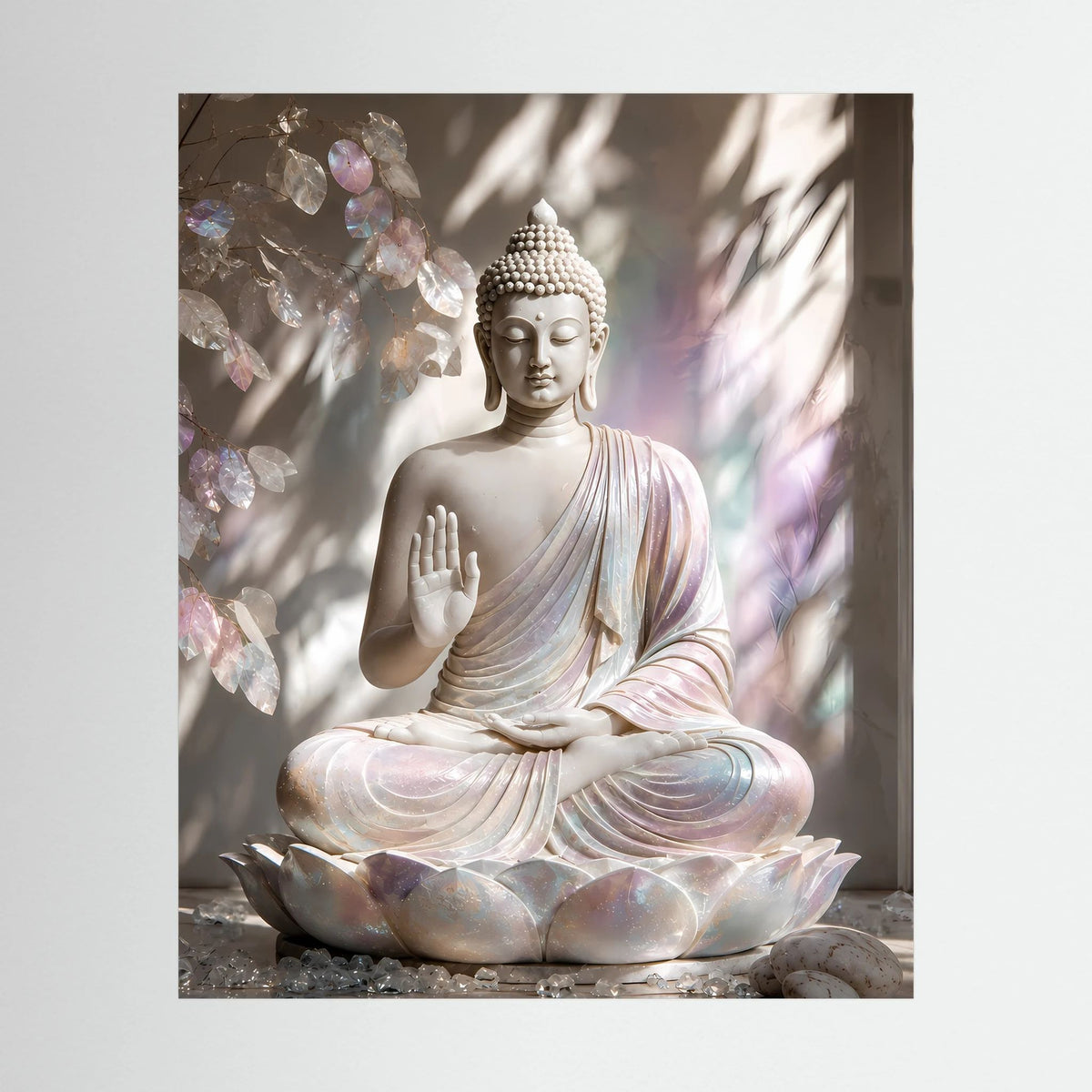 Poster: Buddha auf Lotus im Pastell aus Creme und Rosa, Hochformat