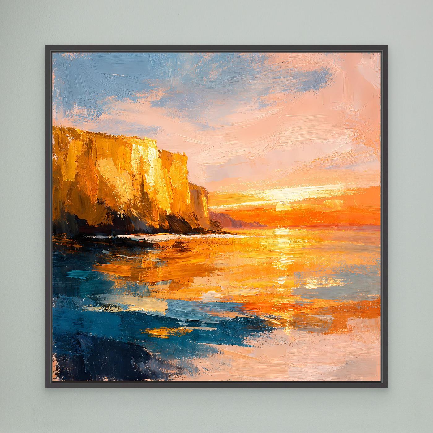 Leinwand Goldener Sonnenuntergang an der Steilküste | Abstraktes Meeres Wandbild