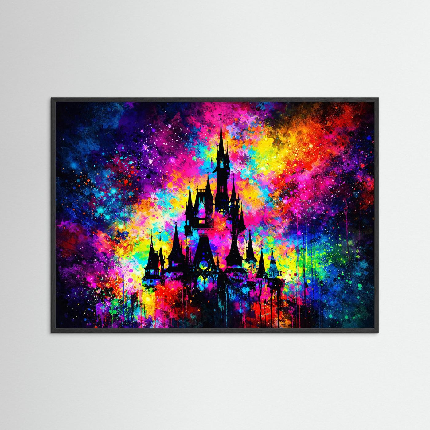 Farbgewaltige Märchenschloss-Silhouette | Bunt & Modern Fantasy Poster Querformat