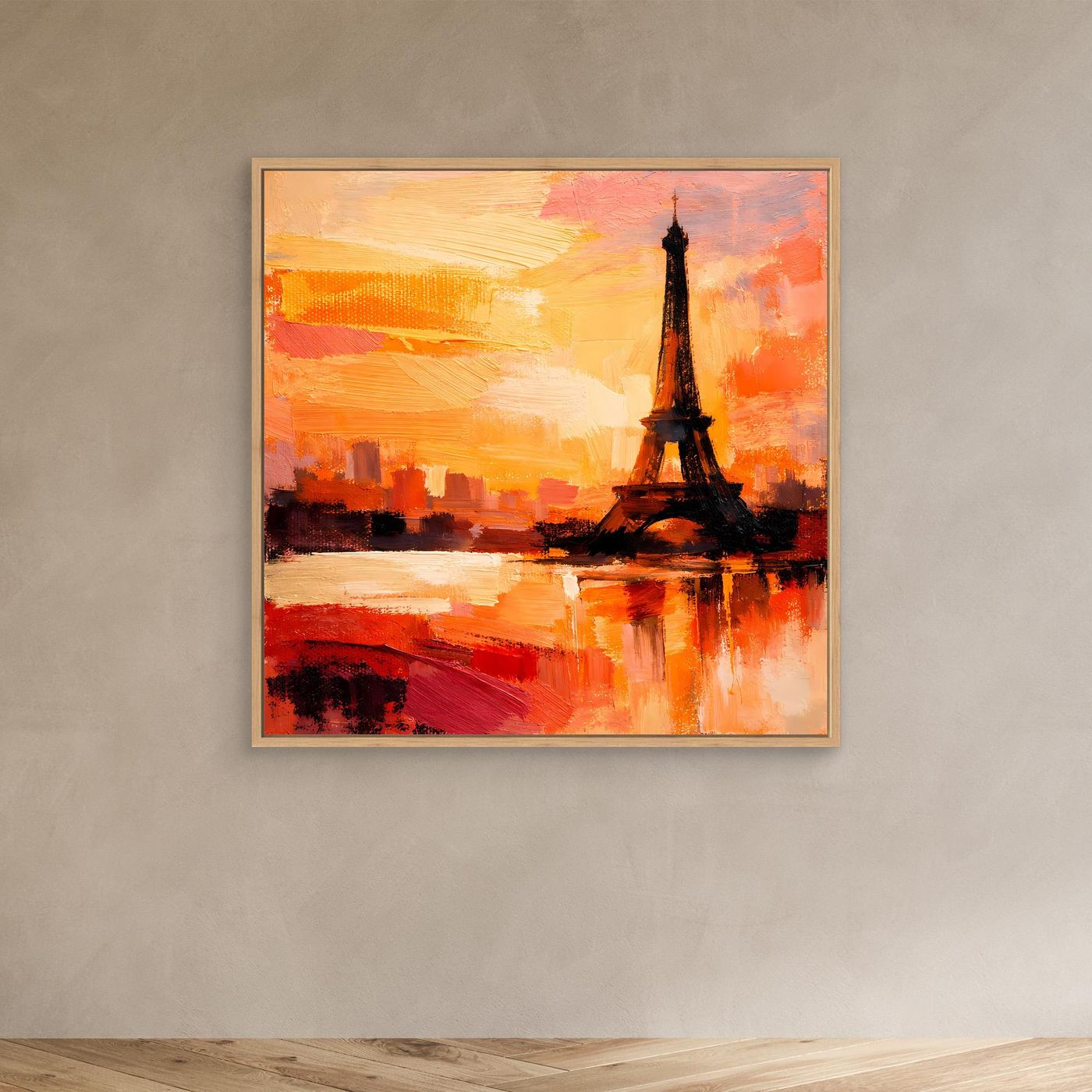 Leinwand Abstraktes Eiffelturm Paris Gemälde | Modernes Romantisches Wandbild Sonnenuntergang