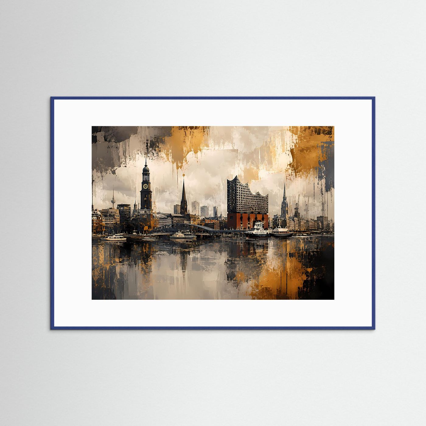 Hamburg Skyline an den Landungsbrücken | Abstraktes Hafen-Poster im Querformat