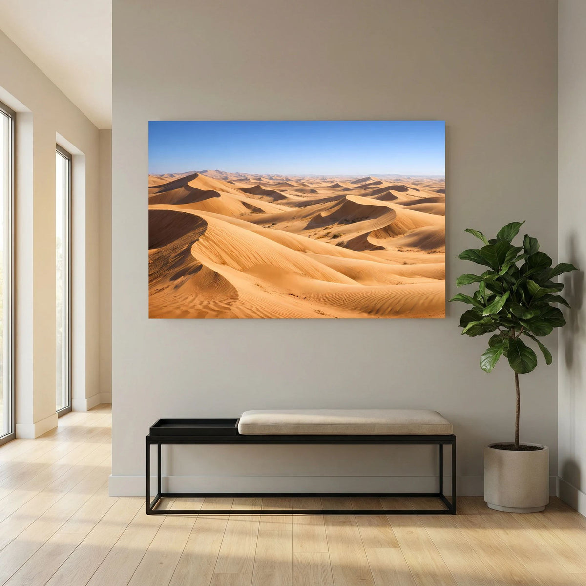 Panorama-Sanddünen-Poster mit goldenen Dünen und blauem Himmel, Querformat