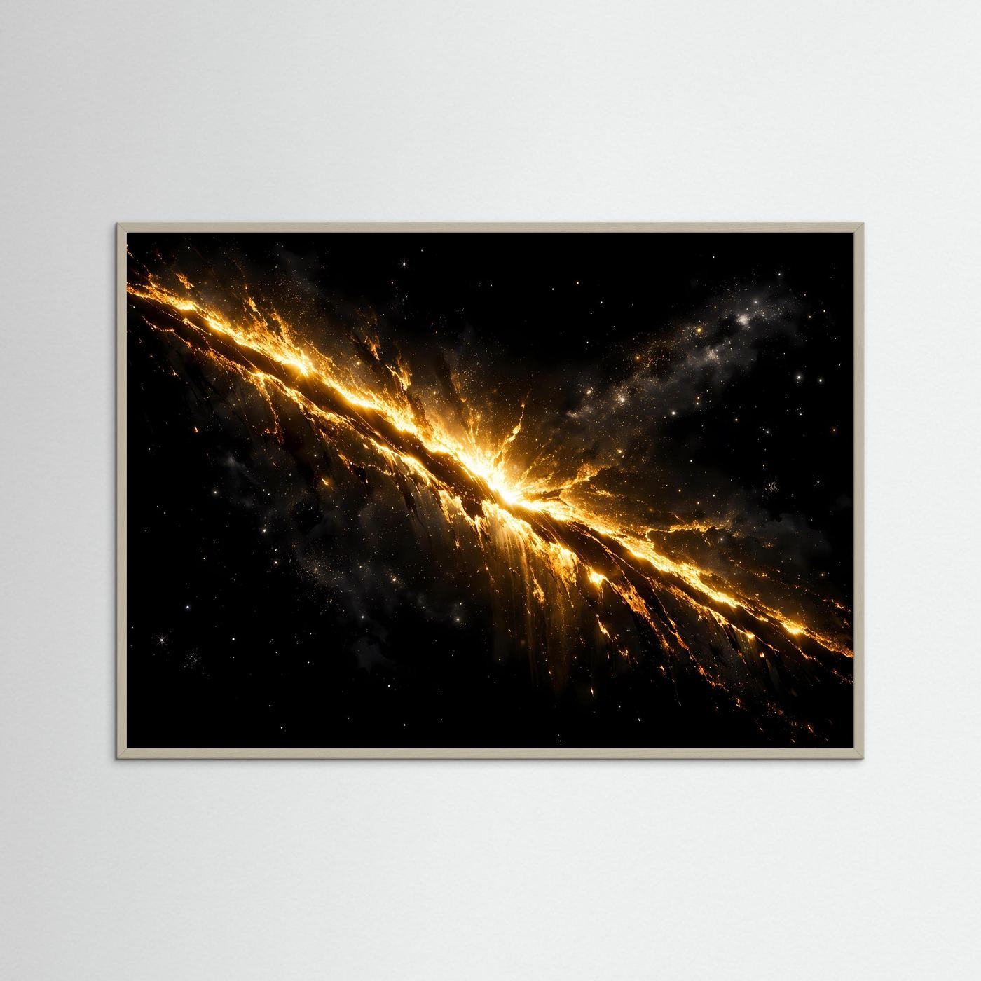 Glühender Goldener Kosmosriss | Astronomie Kunst & Feuriges Weltall Wandbild Querformat