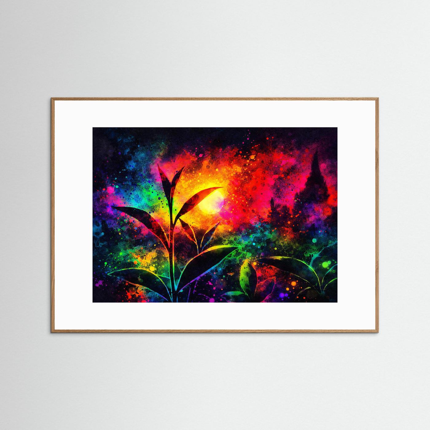 Vibrant Tea Garden Glow | Farbgewaltiges Teeplantage & Sonnenaufgang Poster Querformat