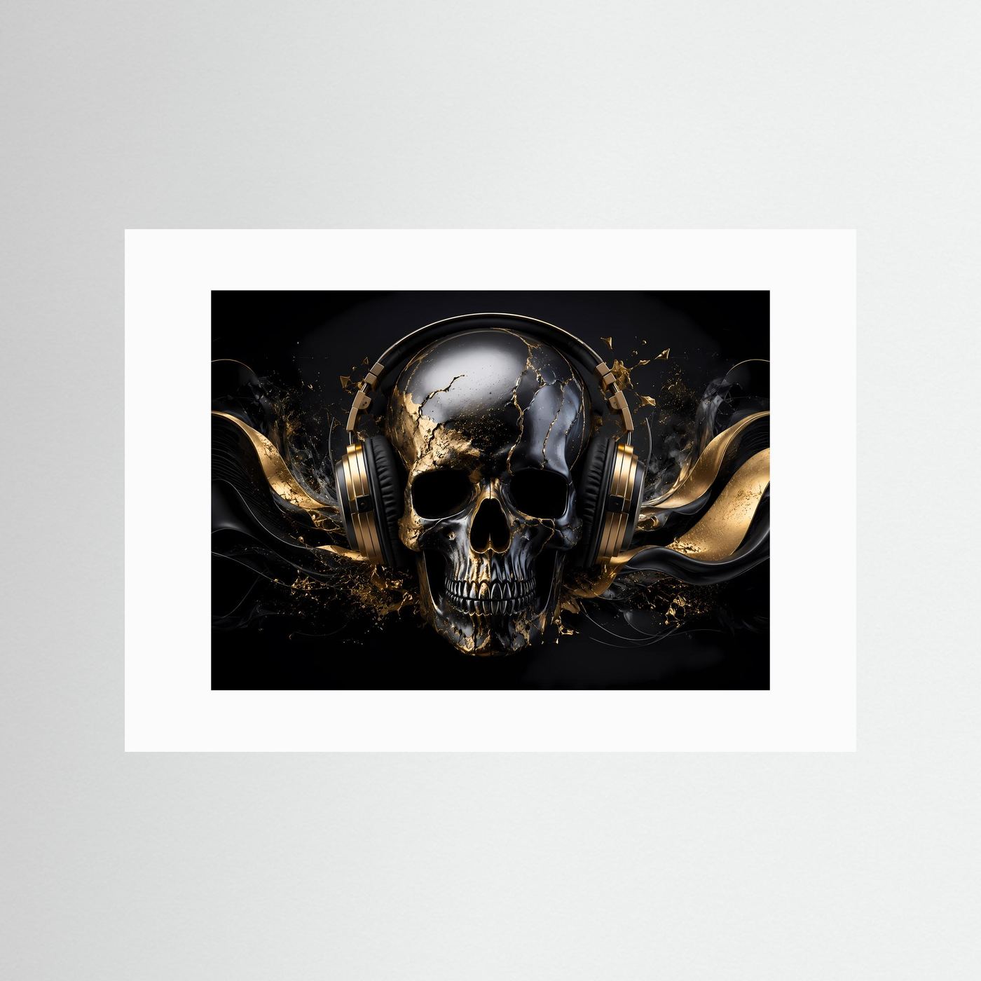 Beat & Bone | Edler DJ Totenkopf mit Kopfhörern & Gold-Akzenten Poster