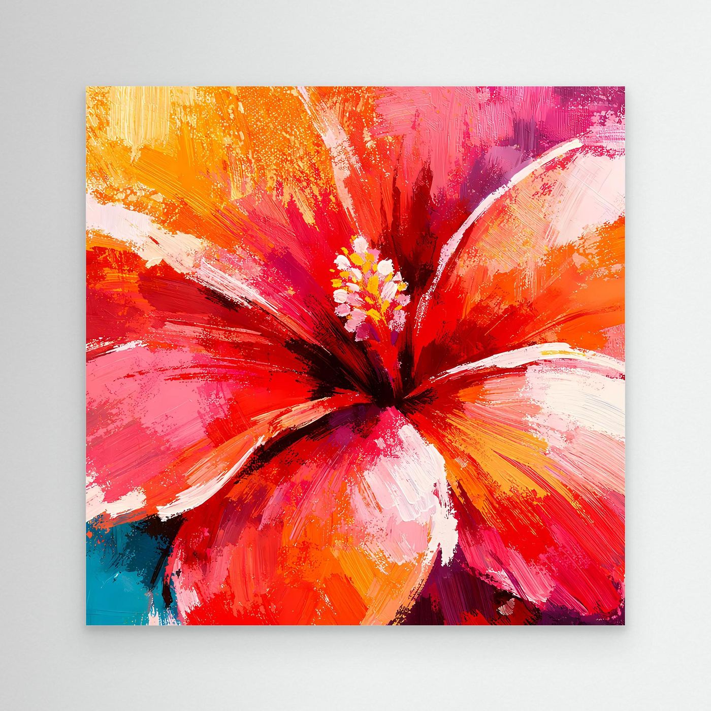 Leinwand Abstraktes Hibiskus Blütenbild | Modernes Tropen Wandbild Rot Pink