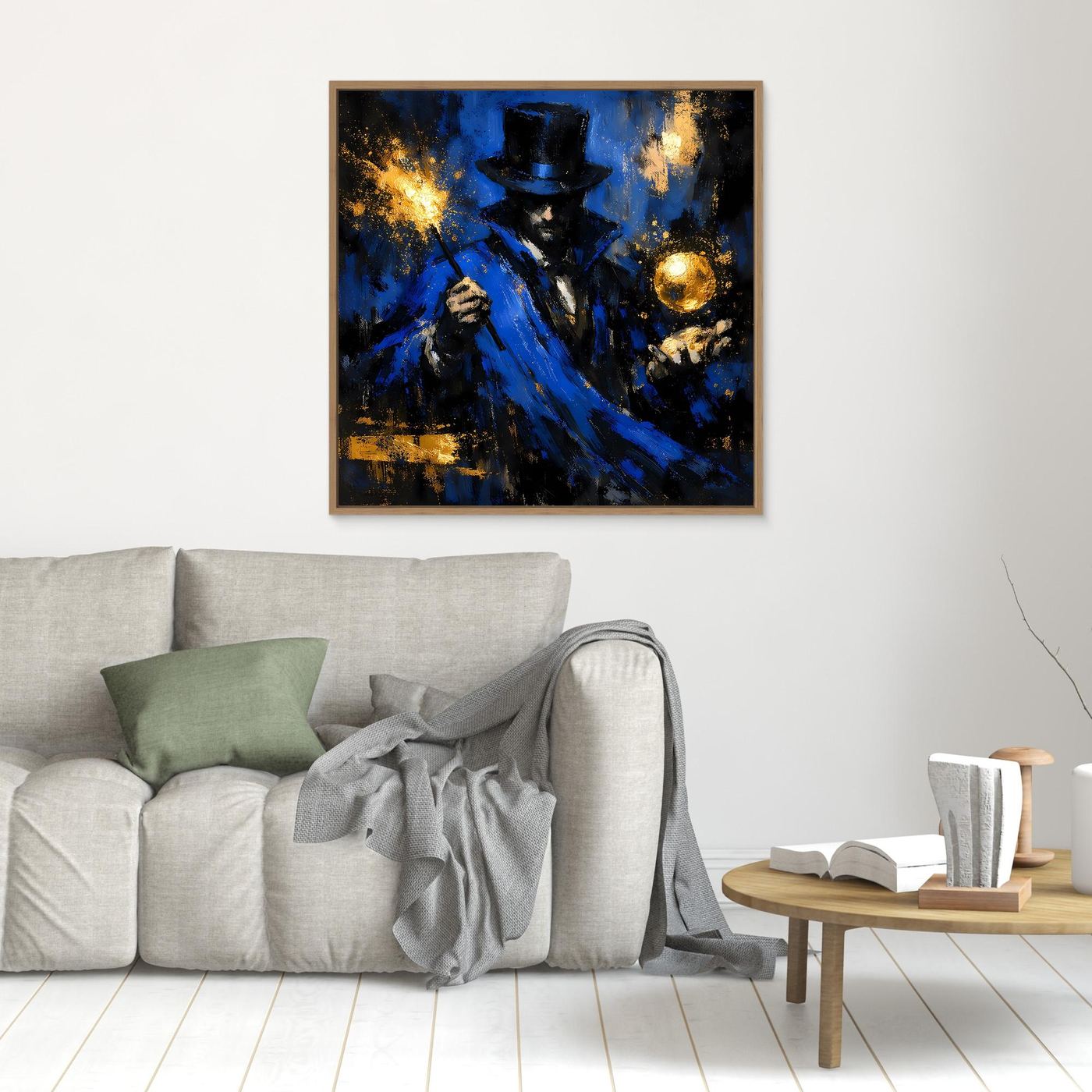 Leinwand Mystischer Magier in Blau und Gold | Abstraktes Fantasy Wandbild Moderne Kunst