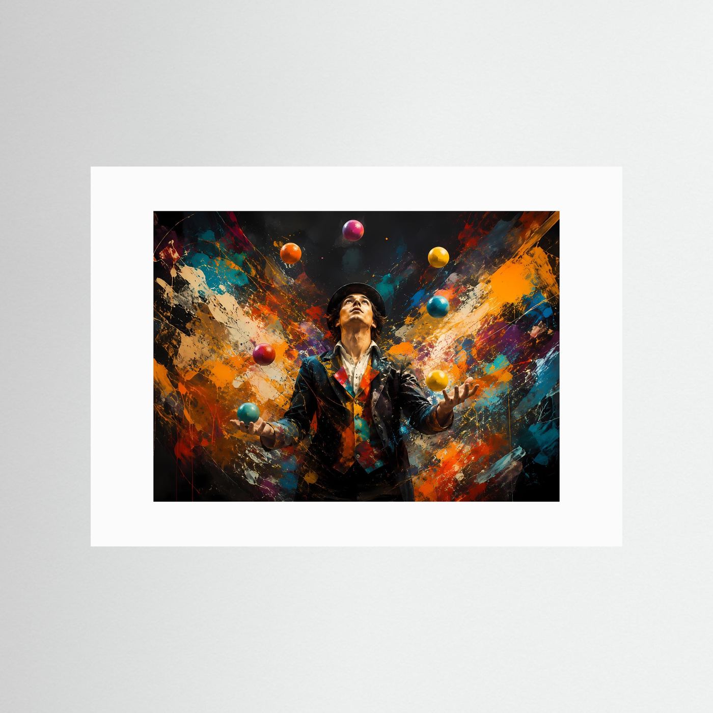 Faszinierender Jongleur im Farbenspiel | Moderne Zirkus- & Kunst-Poster Querformat