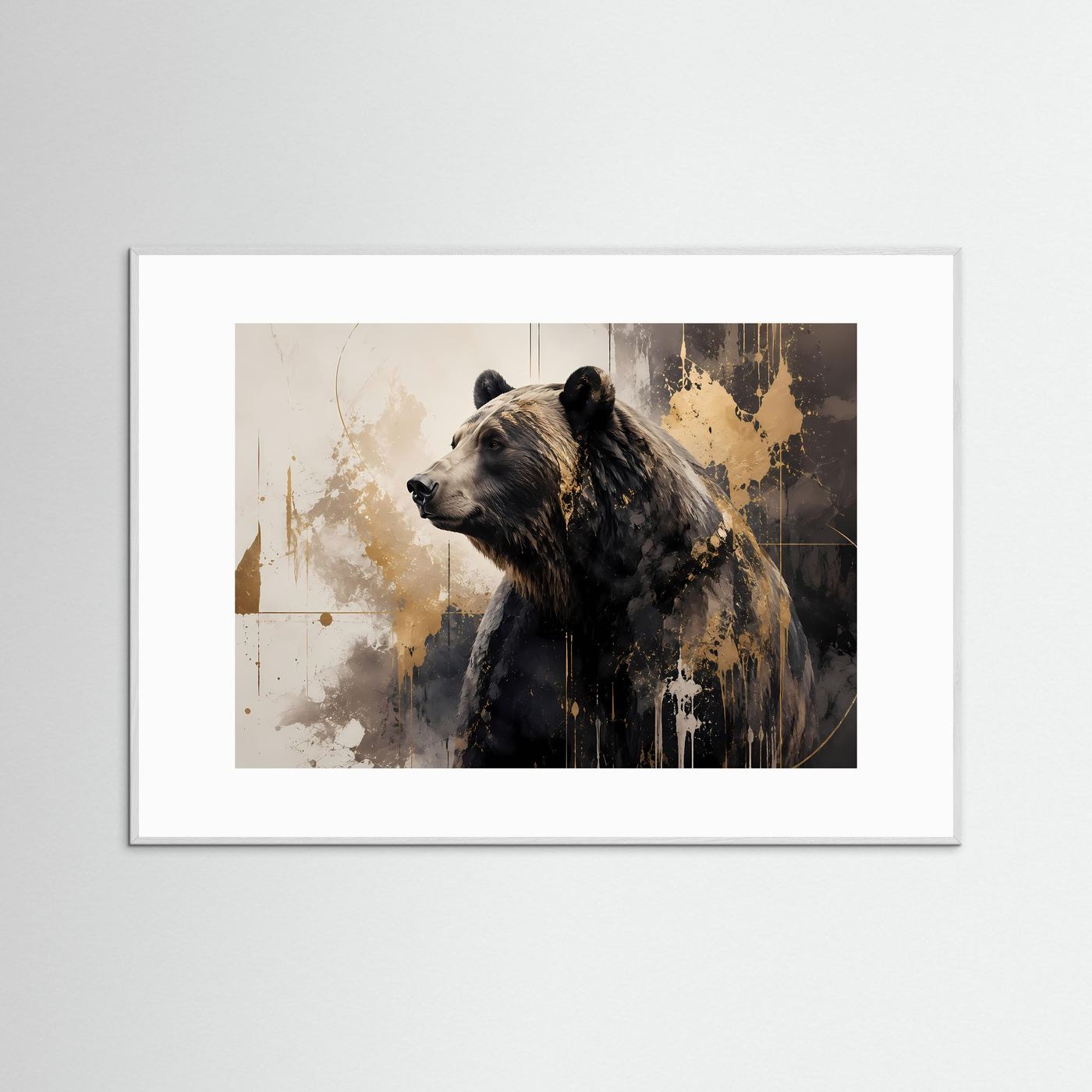 Majestätische Wildnis | Moderner Bär im abstrakten Gold- & Acryl-Stil Poster