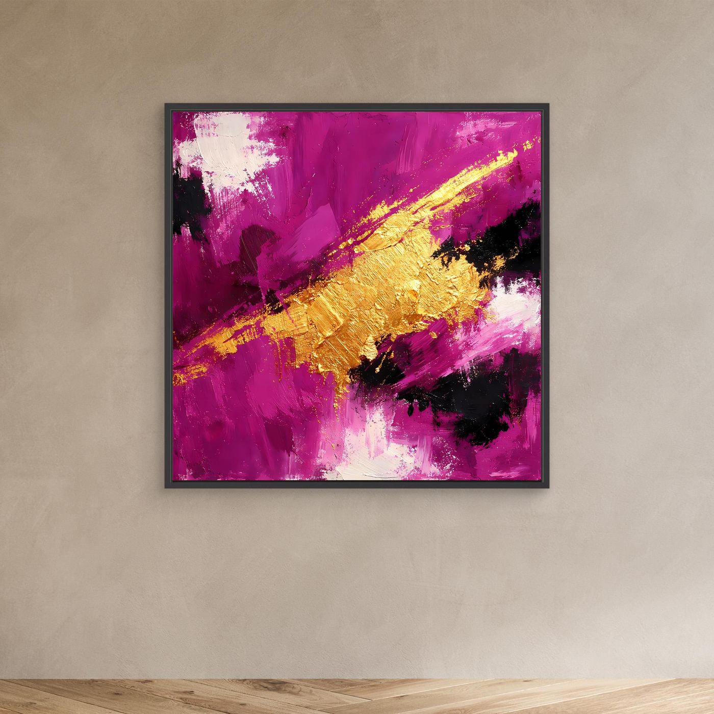 Leinwand Expressives Farbenspiel in Beere und Gold | Modernes Abstraktes Wandbild