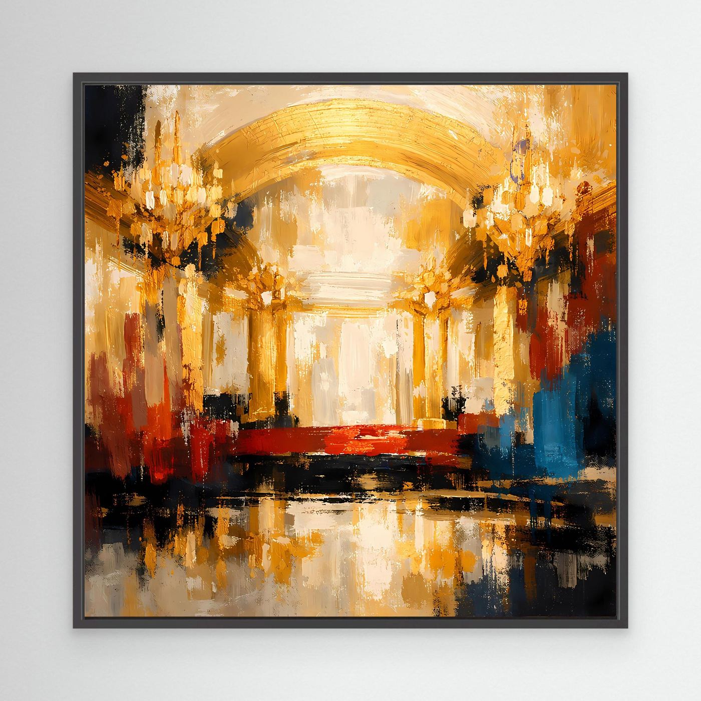 Leinwand Abstraktes Palast Saal Gemälde | Modernes Elegantes Wandbild Ballsaal Gold Rot