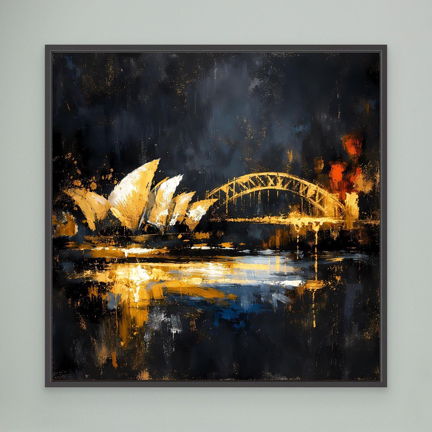 Leinwand Goldene Skyline von Sydney bei Nacht | Modernes Australien Wandbild
