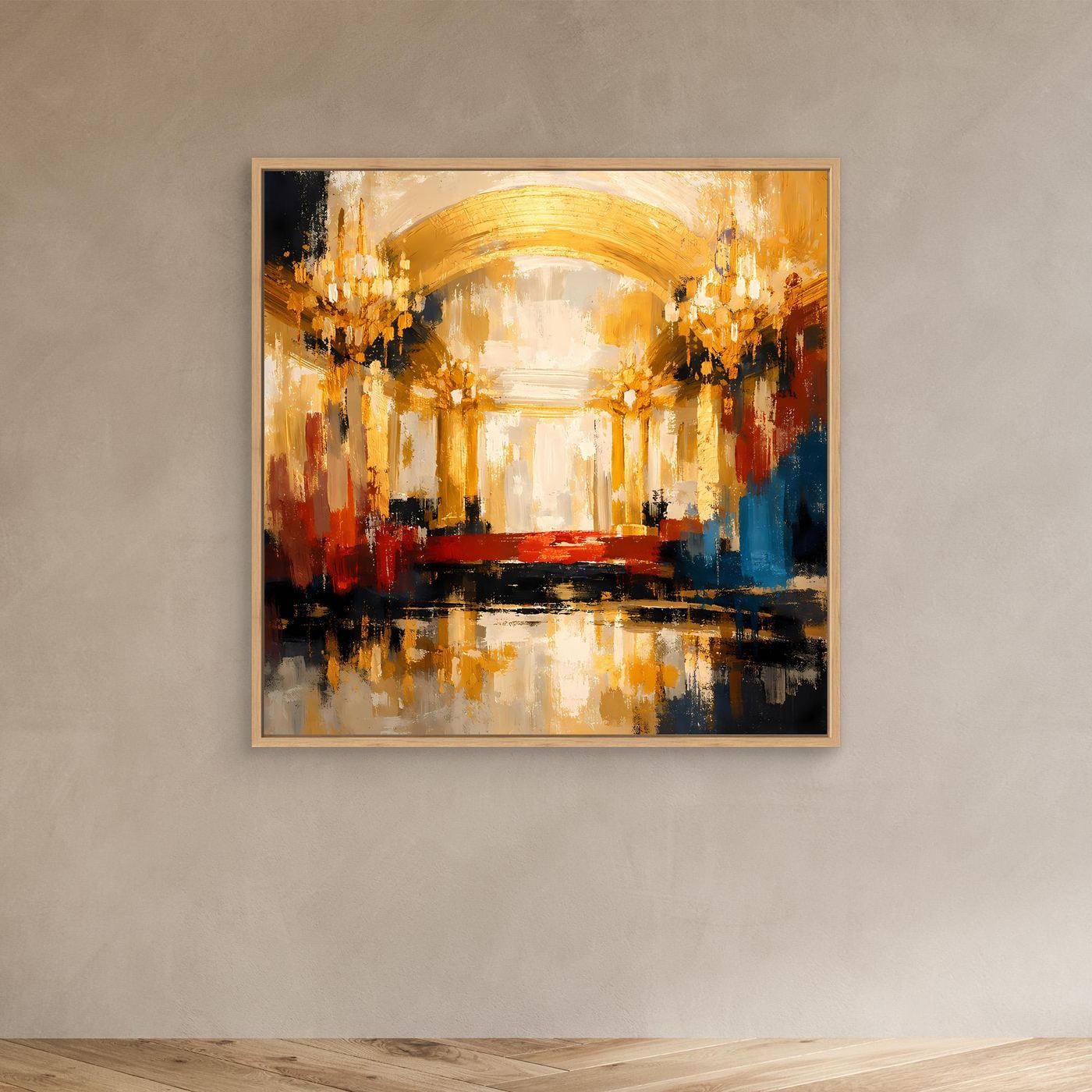 Leinwand Abstraktes Palast Saal Gemälde | Modernes Elegantes Wandbild Ballsaal Gold Rot