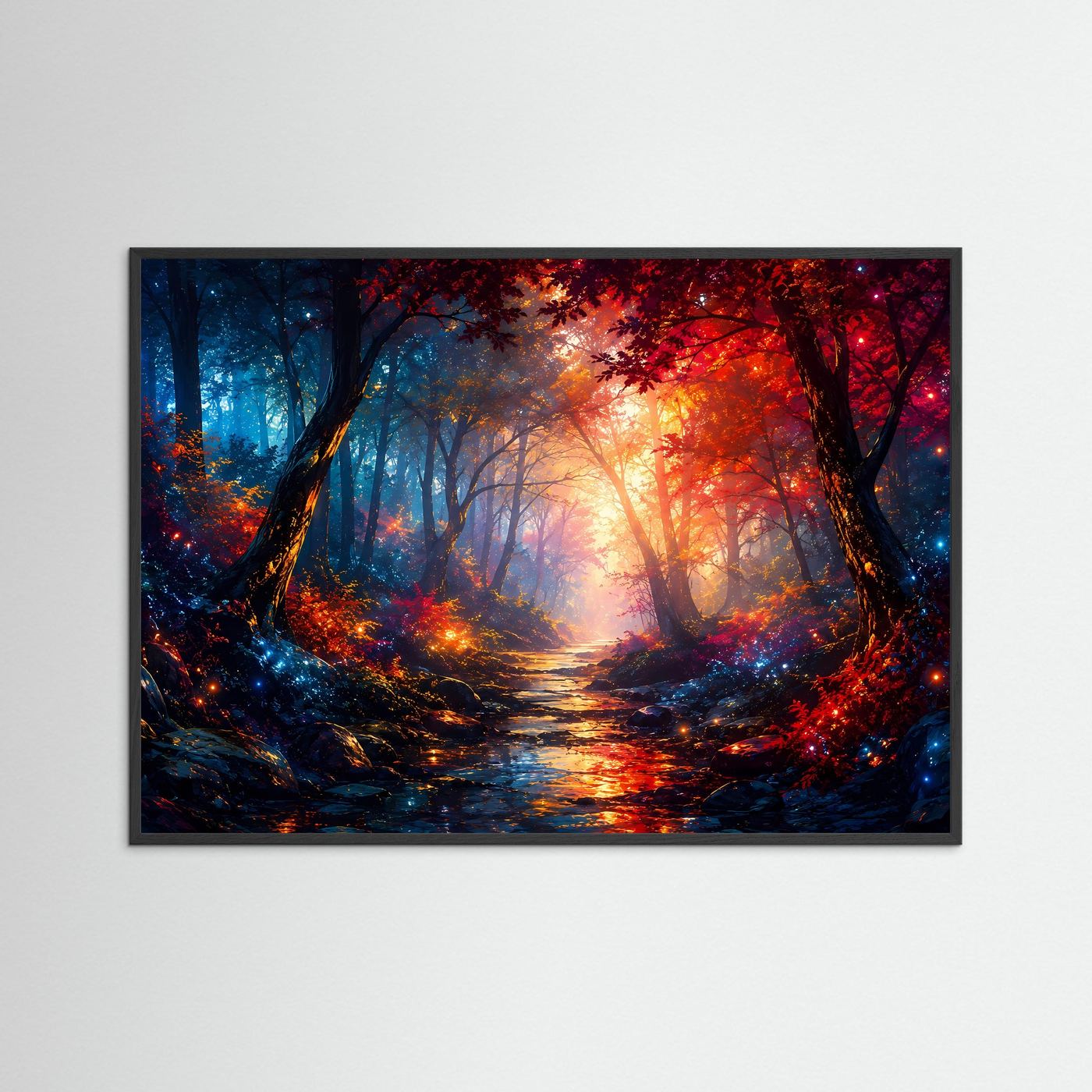 Mystischer Wald Poster Querformat | Leuchtender Fantasy Wald | Abstrakte Natur Wandkunst Modern