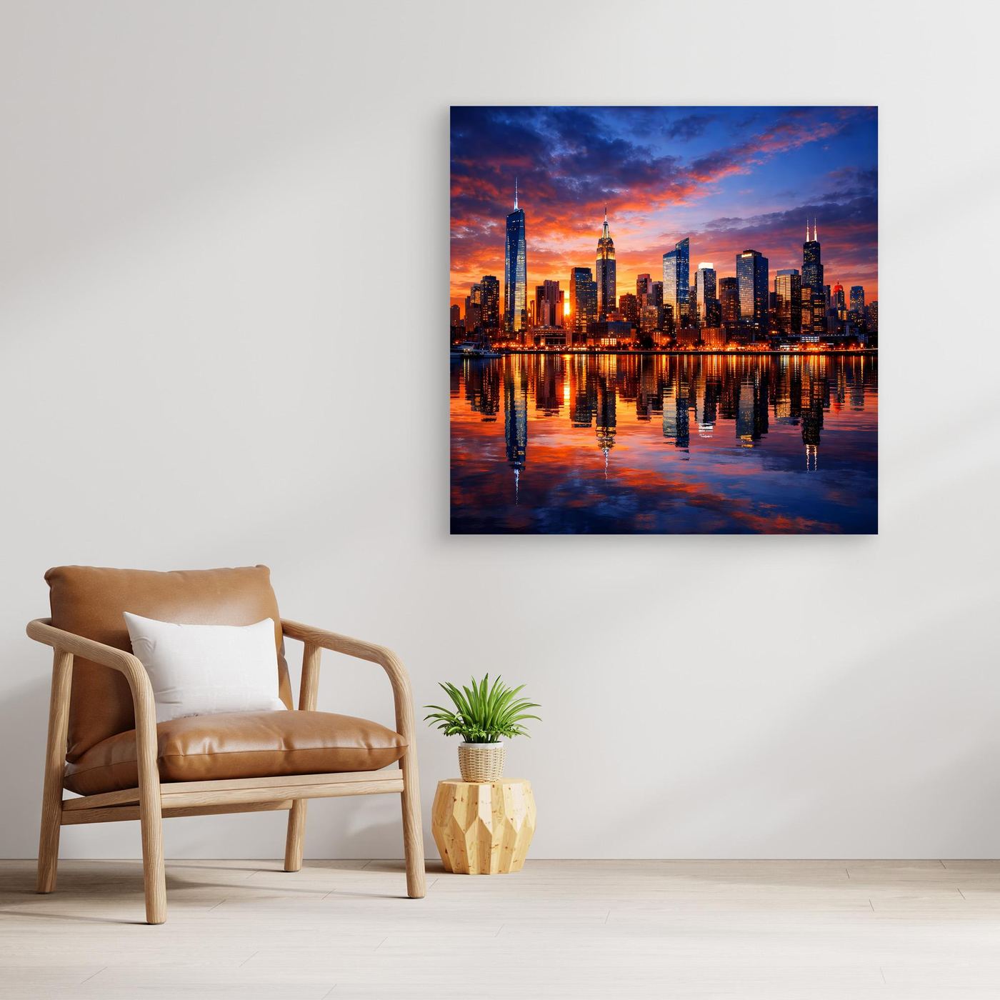 Leinwand Atemberaubende City Skyline im Abendrot | Urbanes New York Stil Wandbild