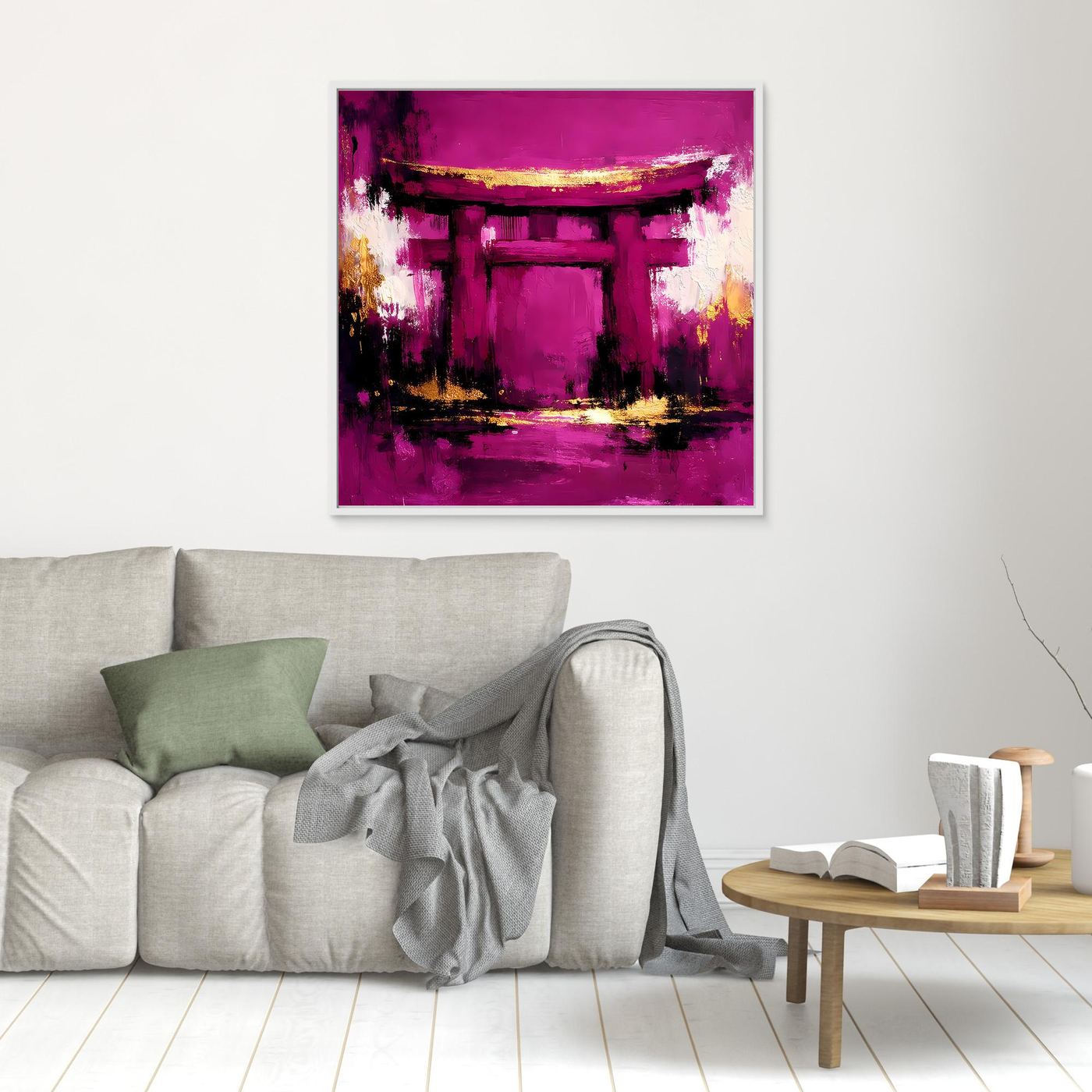 Leinwand Mystisches Torii-Tor in Magenta | Abstraktes Japan Wandbild Moderne Kunst