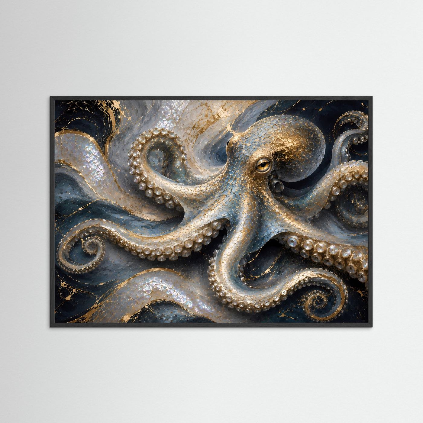 Goldener Oktopus mit Perlmutt | Luxuriöse Meereskunst in Schwarz & Gold