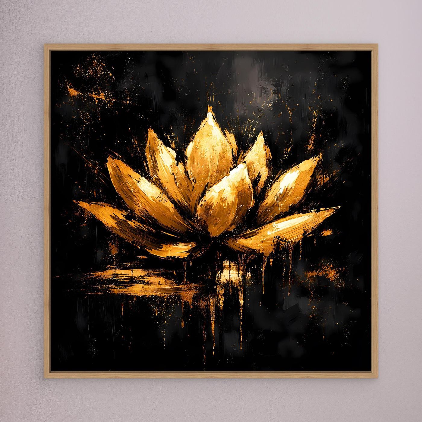 Leinwand Goldene Lotusblüte auf Schwarz | Abstraktes Meditations Wandbild