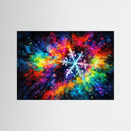 Farbenfrohe Schneeflocke Expressionismus | Bunt & Abstrakt Winter Kunst Poster Querformat