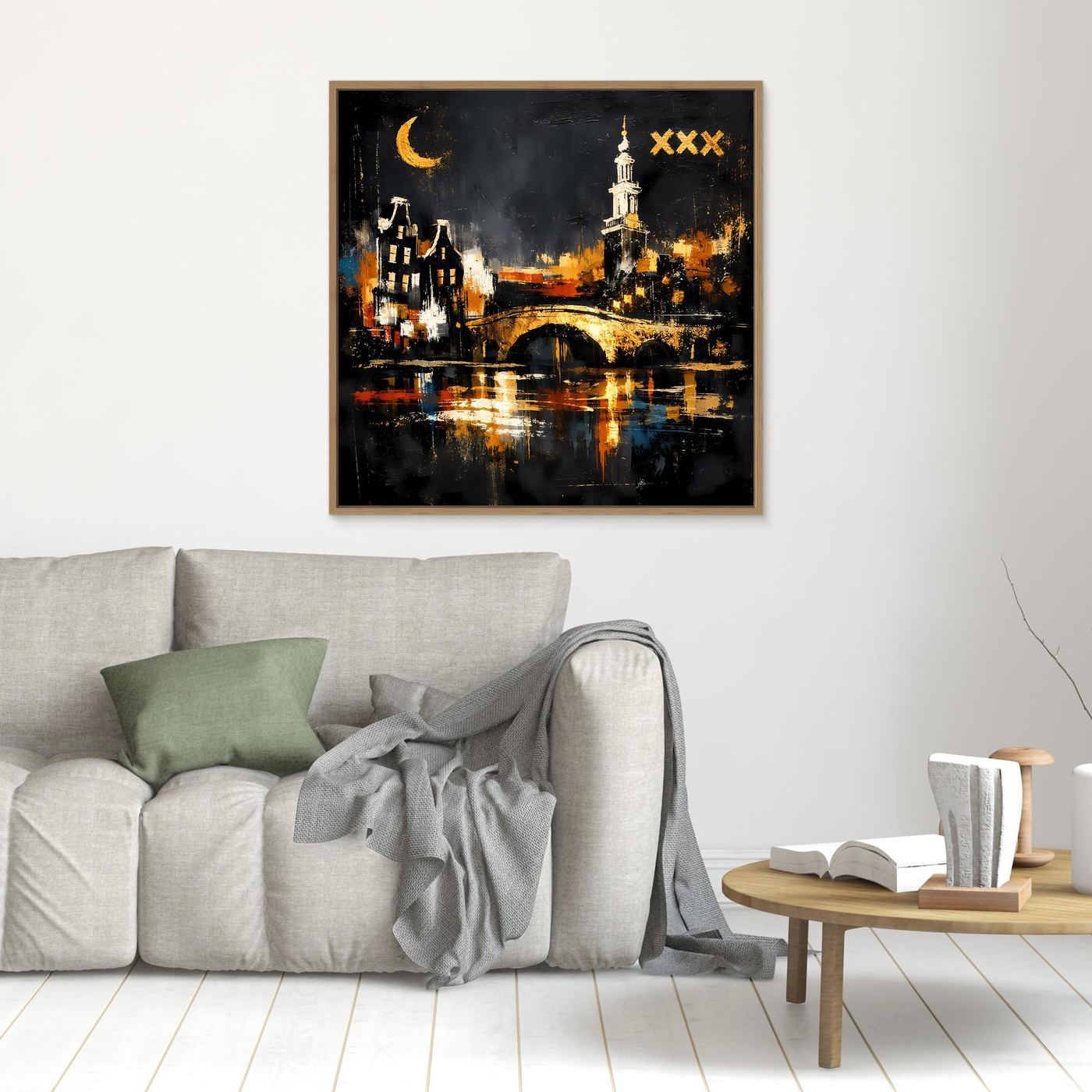 Leinwand Romantische Grachten von Amsterdam bei Nacht | Modernes Holland Wandbild