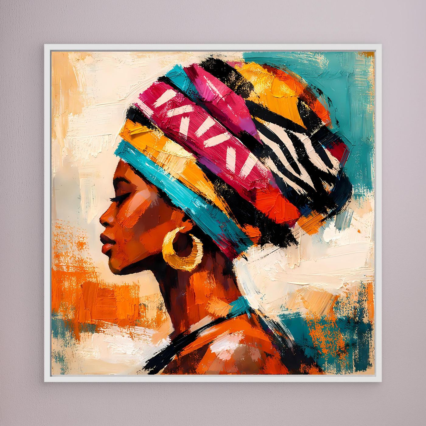 Leinwand Afrikanische Schönheit mit Kopftuch | Abstraktes Modern Art Porträt Wandbild
