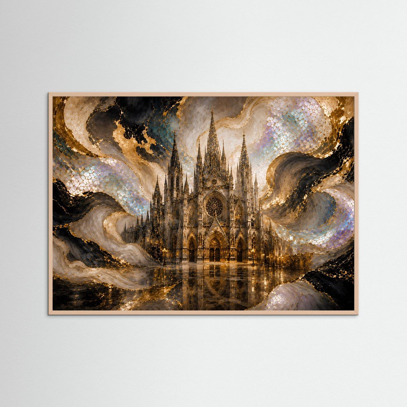 Majestätische gotische Kathedrale | Abstrakte Architektur in Gold & Perlmutt