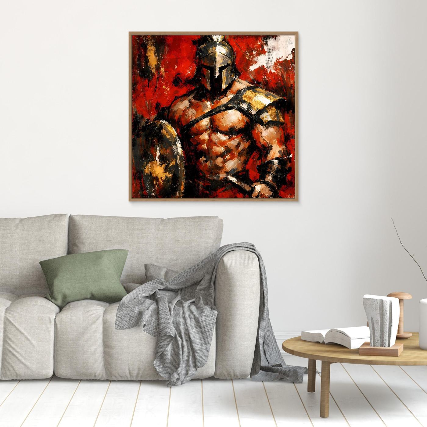 Leinwand Legendärer Spartaner in Rot | Abstraktes Krieger Wandbild Gold