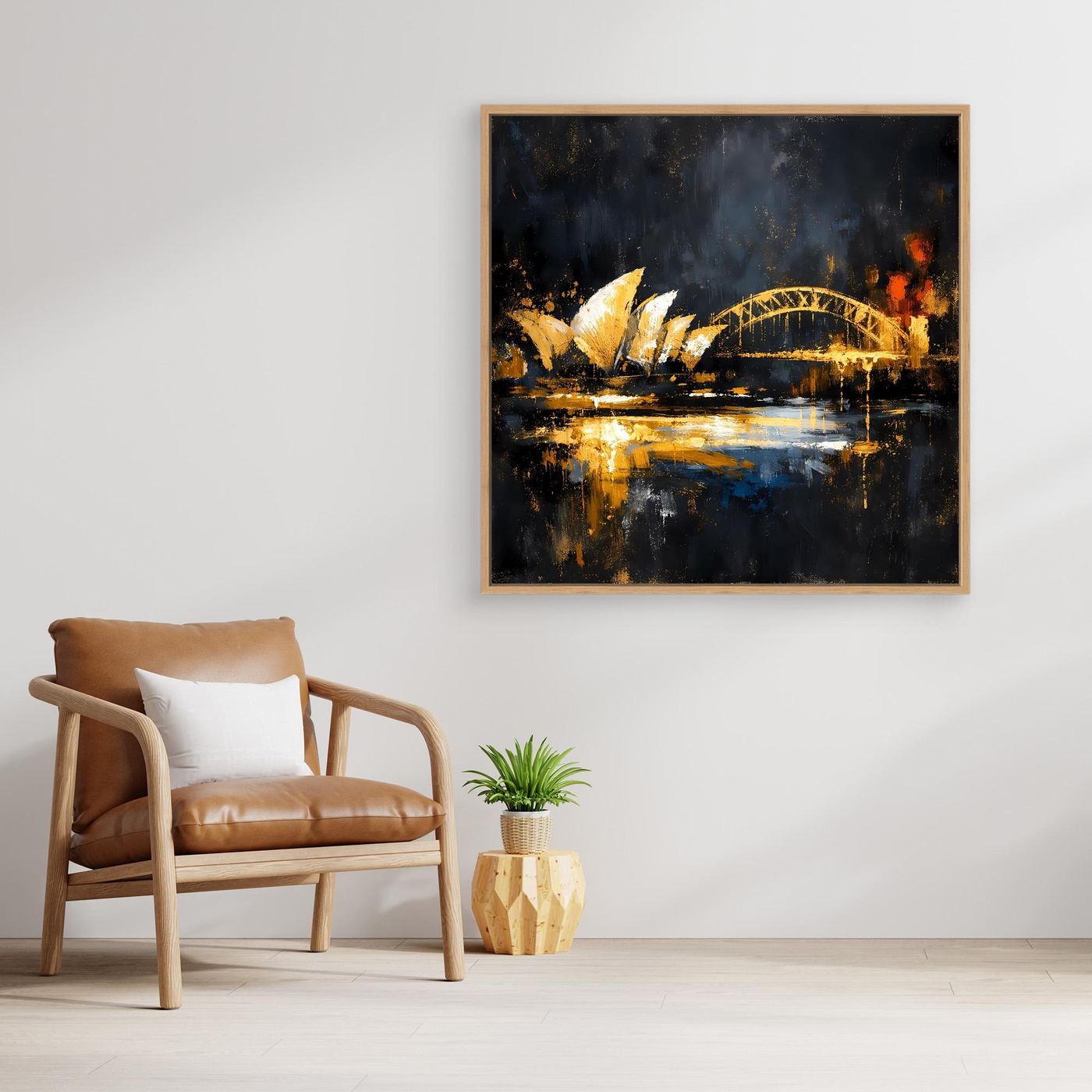 Leinwand Goldene Skyline von Sydney bei Nacht | Modernes Australien Wandbild