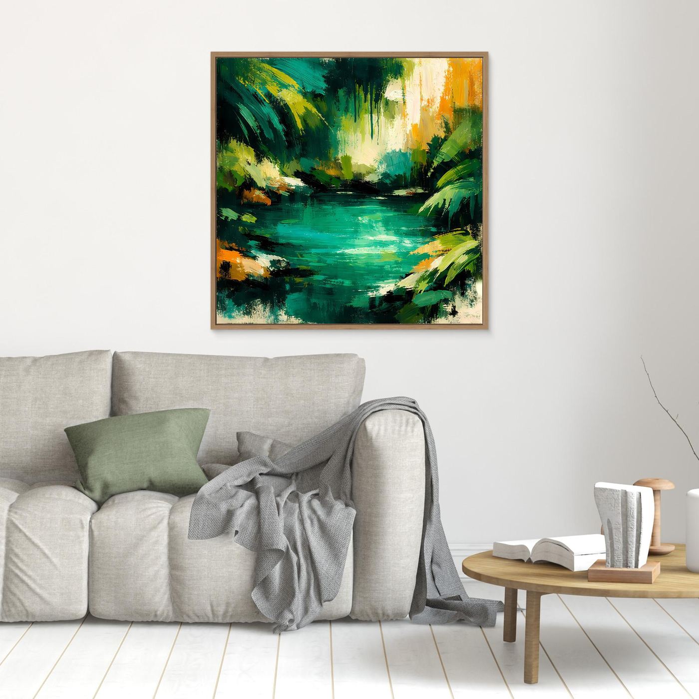 Leinwand Abstraktes Dschungelgewässer | Modernes Urwald Wandbild Smaragdgrün